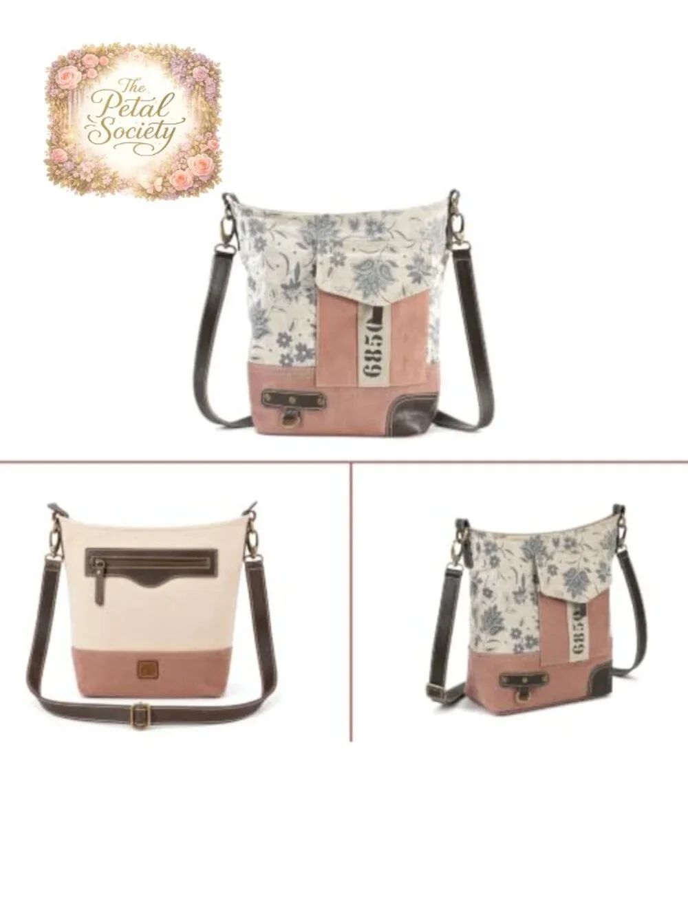 Upcycled Vintage Canvas & Leather Messenger Bag Crossbody